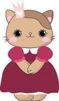 doodle kleine bruine kat prinses kitty meisje lijn hand getrokken vector illustratie schattige baby huisdier