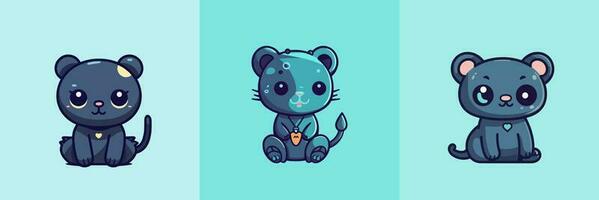 schattig kawaii panter tekenfilm illustratie vector