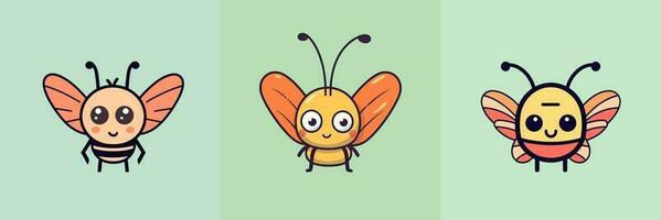 schattig kawaii insect bugs tekenfilm illustratie vector