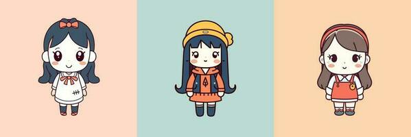 schattig kawaii meisje chibi tekenfilm illustratie vector