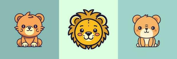 schattig kawaii leeuw tekenfilm illustratie vector