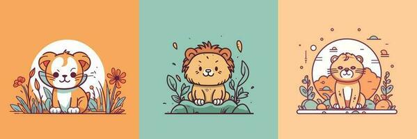 schattig kawaii leeuw tekenfilm illustratie vector