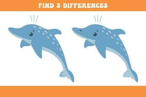 vind 3 verschillen tussen de twee dolfijnen. kinderen logica spel, leerzaam puzzel, vector
