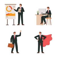 zakenlieden karakter met verschillende poses vector