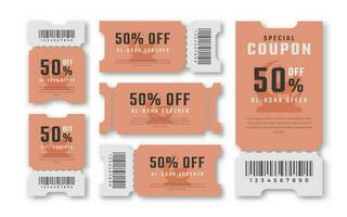 al adha uitverkoop coupon korting tegoedbon 50 procent uit voor promo code, winkelen, afzet en het beste promo kleinhandel prijzen vector illustratie