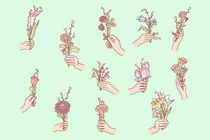 bundel van bloemen in hand- vector