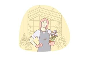 tuinieren, bloemen, biologisch, bedrijf, vrijwilliger concept vector