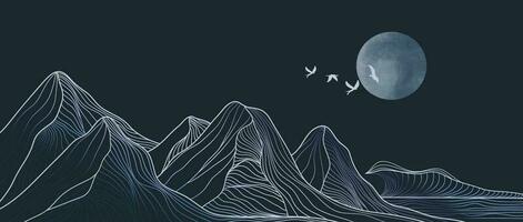 hand- getrokken stijl van creatief minimalistische modern lijn kunst afdrukken. abstract berg hedendaags esthetisch achtergronden landschappen. met berg, horizon, oceaan Golf en blauw maan. vector illustraties