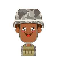 soldaat gelukkig gezicht tekenfilm schattig vector
