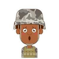 soldaat verrast gezicht tekenfilm schattig vector