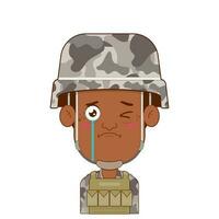 soldaat huilen en bang gezicht tekenfilm schattig vector