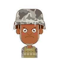 soldaat boos gezicht tekenfilm schattig vector