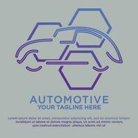 automotive logo met auto vorm en zeshoekig element vector