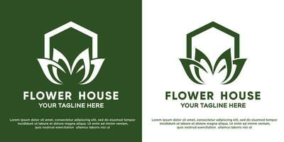 huis van bloem logo met huis en bloem ontwerp, bewerkbare vector