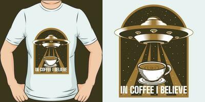 in koffie ik geloven, koffie citaat t-shirt ontwerp. vector