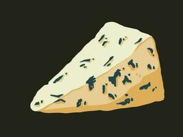 driehoek vormig blauw kaas voedsel met eetbaar gietvorm vector illustratie geïsoleerd Aan horizontaal donker achtergrond. gemakkelijk en vlak kunst gestileerd digitaal tekening.
