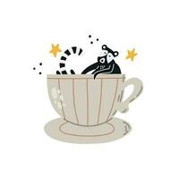 Aziatisch dier kopi luwak leugens in een kop van koffie civet vector