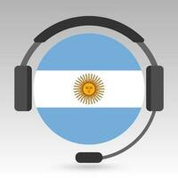 Argentinië vlag met koptelefoon, ondersteuning teken. vector illustratie.