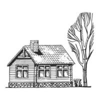 land huis hand- getrokken inkt illustratie. schetsen vector tekening.