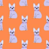 vector Frans bulldog Aan oranje achtergrond. naadloos patroon met een hond.