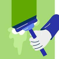 illustratie naar de thema venster wassen, glas onderhoud, schoonmaak en onderhoud. de icoon of logo van de machine schoonmaak gereedschap lijn. tekenfilm de was, hygiëne vector. het wassen met een schraper vector