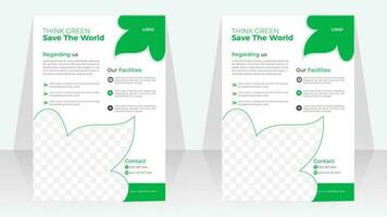 modern groen eco folder a4 vector sjabloon voor poster, omslag, advertenties, sociaal banier, afzet materiaal, tijdschriften, presentaties, illustratie ontwerp Aan de onderwerpen van natuur, milieu en biologisch.