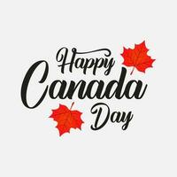 gelukkig Canada dag vakantie uitnodiging ontwerp. rood blad geïsoleerd Aan een wit achtergrond. groet kaart met hand- getrokken schoonschrift belettering. concept van gelukkig Canada dag. vector