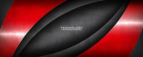 3d rood zwart techno abstract achtergrond overlappen laag Aan donker ruimte met ruw grunge structuur effect. modern grafisch ontwerp element uitknippen stijl concept voor banier, folder, kaart, of brochure Hoes vector