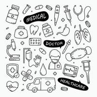 medische en gezondheidszorg doodles hand getrokken pictogramserie vector