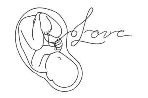 doorlopend een lijn tekening van een lief baby embryo in de moeder baarmoeder. moederschap en vruchtbaarheid lijn kunst vector