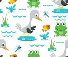 naadloos patroon vector van tekenfilm grappig moeras dieren, moeras elementen illustratie