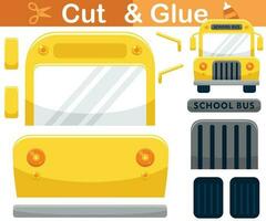 school- bus tekenfilm. onderwijs papier spel voor kinderen. uitknippen en lijmen vector