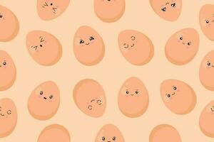 achtergrond van eieren in kawaii stijl. eieren met grappig gezichten. vector illustratie