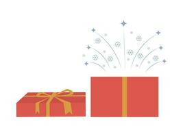 Open geschenk doos icoon met vuurwerk van sterren en sneeuwvlokken vector