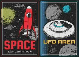 ruimte exploratie en buitenaardse wezens ontdekking posters vector