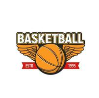 basketbal bal met Vleugels icoon van sport spel vector