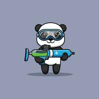 schattig panda tekenfilm karakter met water pistool. vector illustratie.