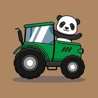 schattig panda tekenfilm karakter het rijden een tractor. vector illustratie.