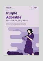 Purper aanbiddelijk vrouw mode brochure sjabloon vector