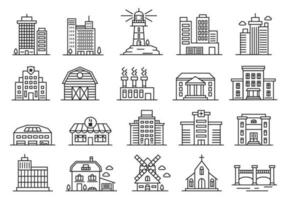 gebouw lijn pictogrammen, regering huis, fabriek, stad kantoor gebouwen. woon- en industrieel architectuur, stedelijk gebouwen vector reeks
