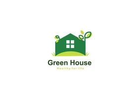 fabriek logo vector icoon illustratie met groeit groen huis