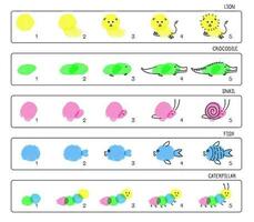 vingerafdruk dieren stap door stap, kinderen vinger verf kunst spel. schilderij met vingers, kleuterschool kinderen werkzaamheid vector illustratie