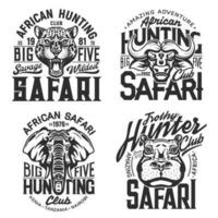 safari t-shirt prints vector nijlpaard, buffel, chetah