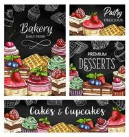 cakes en cupcakes schetsen vector affiches, banier