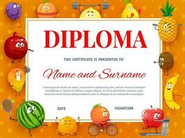 kinderen diploma of certificaat met tropisch fruit vector