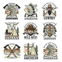 wild west geïsoleerd vector pictogrammen set, wijnoogst tekens