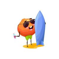 citrus oranje fruit, surfboard tekenfilm karakter vector