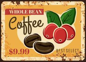 koffie bonen roestig metaal bord, koffie winkel prijs vector