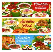 Zweden maaltijden vector Zweeds voedsel banners set.