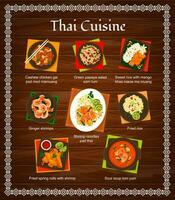 Thais keuken vector menu, voedsel maaltijden van Thailand